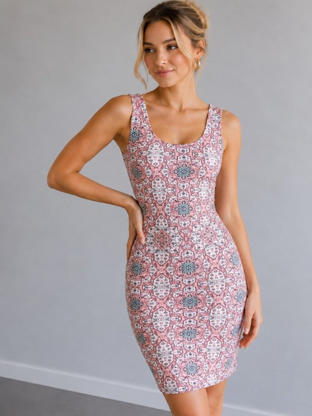Charlotte Russe Y2K Pink Geometric Mosaic Bodycon Fitted Mini Dress Small NWT